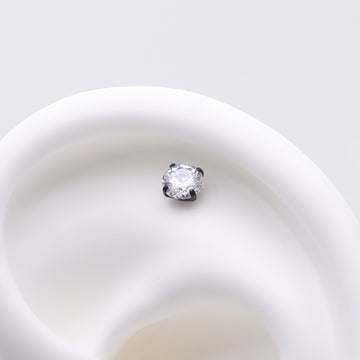 Detail View 1 of Implant Grade Titanium OneFit Threadless Blackline Prong Set Sparkle Gem Top Part-Clear Gem